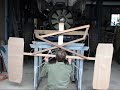 A wooden mock-up of a linkage I've developed to provide lateral control of a solid axle with lots of suspension travel and articulation, without any of it hanging below the axle. It works in a similar way to a Watts linkage, but the extra components allow for huge travel. It has 15