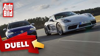 VW Golf 8 R vs. Porsche 718 Cayman | Neuer Top-Golf fordert Cayman heraus | Test mit Stefan Novitski by Auto Bild
