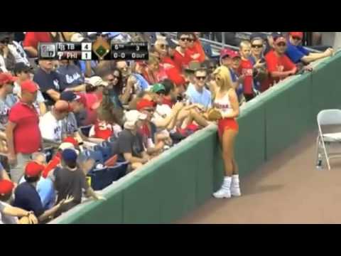 Hooters Ballgirl Can't Quite Throw Foul Ball Into Stands