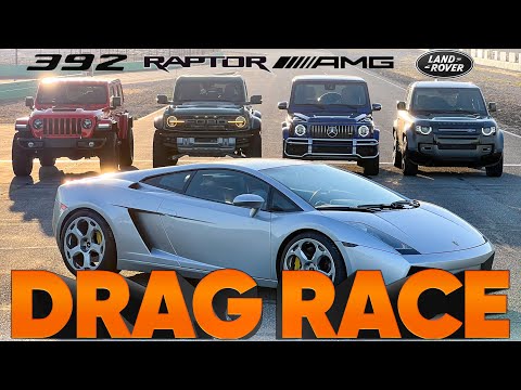 Bronco Raptor vs G63 AMG vs Jeep Wrangler 392 vs Defender V8 vs Gallardo — Cammisa Drag Race Replay
