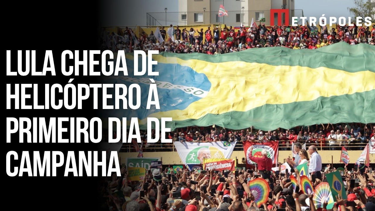 Com caravanas e grande público, Lula chega de helicóptero à primeiro dia de campanha