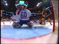 game six of the conference quarterfinals, 2002-04-29.  theodore does a desperate spin and stops bill guerin from tying the game.
