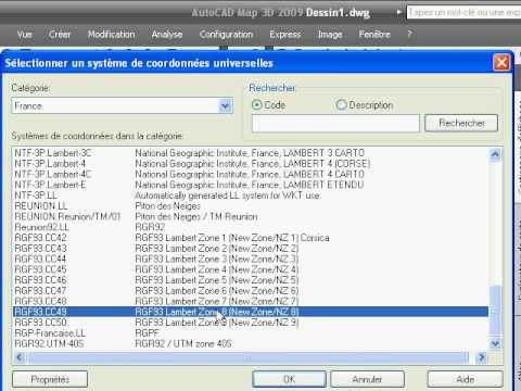 Comment changer le système de projection d'un fichier DWG AutoCAD ?