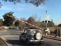 BNSF freight in Antioch CA -motorist ducks under gates