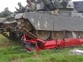 Tank crushes car 9 Tank crushes car 9