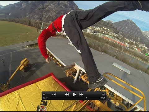 Extreme Stunts crazy guy does insane flips off Crane 112 feet (34 meters)