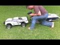 1/5 scale RC baja truck pulling 48 inch gas rc boat on custom made aluminum trailer