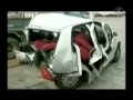 Pedicab has crazy close call with crashing cars
