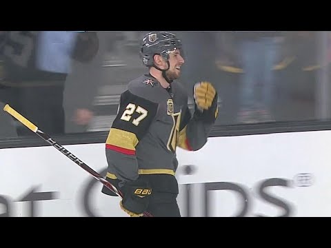 Theodore scores Golden Knights' first playoff goal