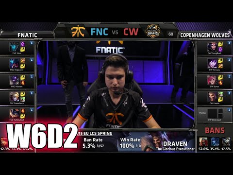 Fnatic vs Copenhagen Wolves | S5 EU LCS Spring 2015 Week 6 Day 2 | FNC vs CW W6D2G2 VOD