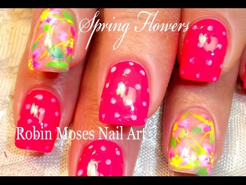 Neon Flowers & Polka Dot Spring Nails