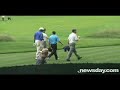 Michael Jordan and Justin Timberlake playing at the Bethpage Black golf course. June 10