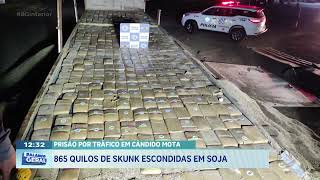 Prisão por tráfico em Cândido Mota: 865 quilos de skunk escondidas em soja