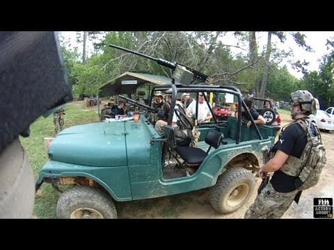 airsoft battle - MT DOOM Airsoft Field Warfare Inc Event with working .50 CAL Machine Gun and blank firing MG34 and a Deuce and a half for transport. Contour ROAM INTENSE Hel...