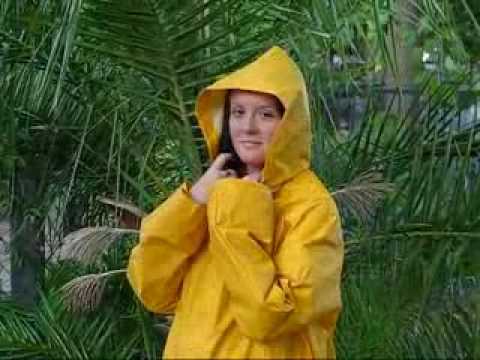 Rainweargirl - I am wearing a long yellow PVC raincoat with matching rainpants under it tucked into olive green rubber boots. I tried it out and it felt very nice.