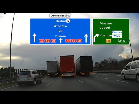 Wyprzedzanie trzech ciężarówek przez 6 km na A2 w Poznaniu