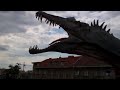 www.vancesova.com spinosaurus, a dinosaur and a carnivore, can be seen at dino park praha in prague, czech republic. spinosaurus (thorny lizard) could be up to 18 meters or 60 feet long. this vicious looking hunter animal lived in what is today egypt and morocco 70 to 95 million years ago. enjoy.