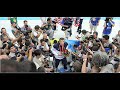 Michael Phelps talks with Brad Blanks at Beijing Olympics