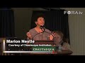 Complete video at: http://fora.tv/2008/08/14/Marion_Nestle_What_to_EatNYU nutritionist Dr. Marion Nestle examines the controversial food industry practice of creating advertising directed at children.-----Marion Nestle, NYU Professor of Nutrition and author of Food Politics, Safe Food, and What to Eat, gives a talk entitled What to Eat: Personal Responsibility or Social Responsibility.Nestle discusses the U.S. food system including supermarket strategies. She informs and advises the audience at the Chautauqua Institution's 2008 program about what and how to eat.Marion Nestle is Paulette Goddard Professor in the Department of Nutrition, Food Studies, and Public Health at New York University, which she chaired from 1988-2003. Her degrees include a Ph.D. in molecular biology and an M.P.H. in public health nutrition, both from the University of California, Berkeley.