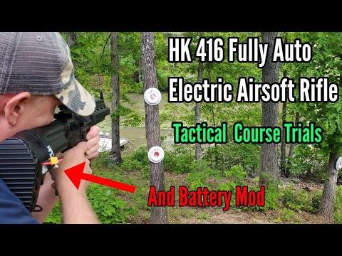 HK 416 Fully Auto Electric Airsoft Rifle // Battery Mod And Tactical Course Trials