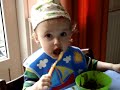 Grayson blinking and pouding some spinach