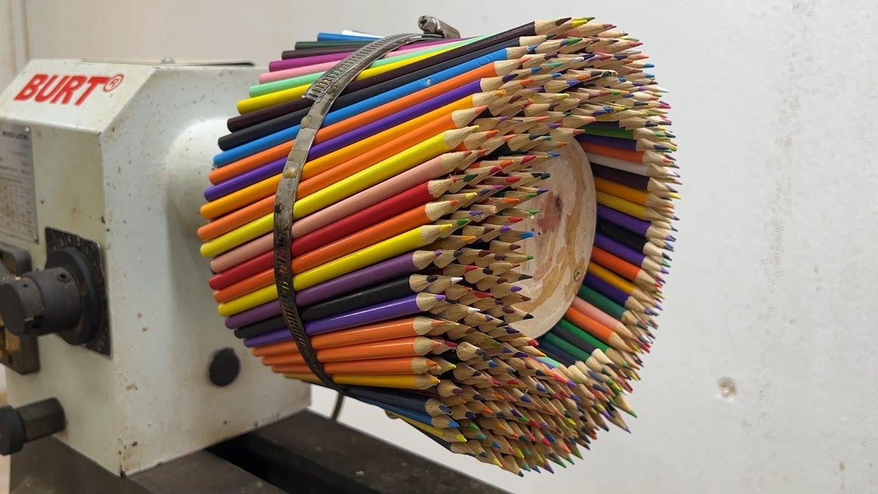 Amazing Woodturning Crazy – The Special Bonding Of Colored Pencils With Epoxy Resin On Wood Lathe
