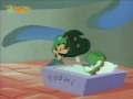 Yoshi laughs at Luigi