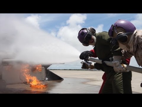 aircraft - Marines with Marine Medium Tiltrotor Squadron 265 (Reinforced), 31st Marine Expeditionary Unit, recently conducted aircraft firefighting training on a simula...