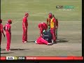 Keegan Meth lost teeth by straight drive (Bangladesh vs Zimbabwe 5th ODI 2011)