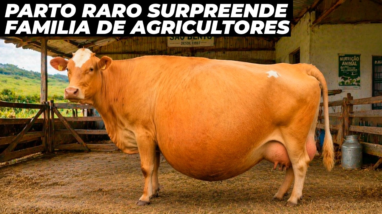 Vaca tem parto raríssimo e surpreende a todos com o nascimento