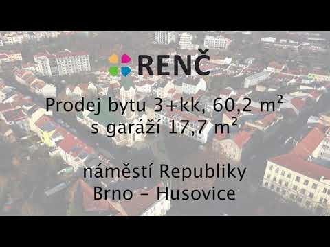 Video Byt 3+kk, 60 m2, s garáží 17,7 m2, na náměstí Republiky v Brně – Husovicích