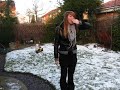 Happy slapping a snowman