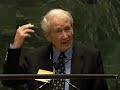 Pulitzer Prize winning author Frank McCourt addresses 2300 Model UN students at the 2008 United Nations Association of the United States of America Model UN Conference opening ceremonies, held in the General Assembly Hall of UN Headquarters.