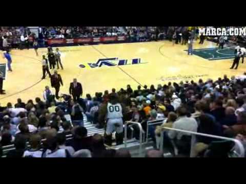 Watch: Utah Jazz mascot lays a fan OUT!