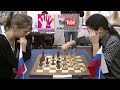 12th Women's World Chess Champion and Chess Queen Alexandra Kosteniuk loses this game against Tatiana Kosintseva, at the 2010 Women's World Blitz Championship in Moscow, Russia.