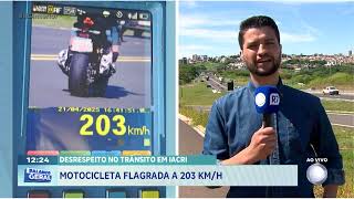 Desrespeito no trânsito em Iacri: motocicleta flagrada a 203 km/h