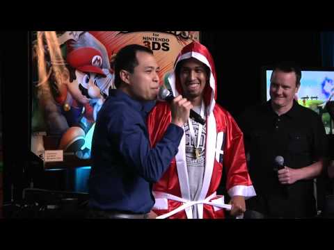 Excited - Larry/DEHF shows his excitement from winning the world's first Smash 4 3DS tournament.