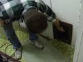 My stupid fat dog going through a cat door!