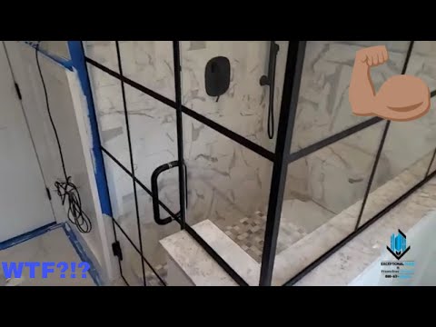 video-linktoworks-Matte Black Gridding on Frameless Glass Corner Shower...