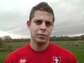 Cheltenham Town loan striker Robin Shroot talks to Jon Palmer ahead of Morecambe in the FA Cup