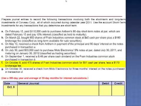 Short Term & Long Term Investment Transactions Exercise 15-8