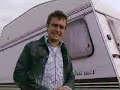 top gear's richard hammond sets up a stunt for a volvo to jump over a line of caravans. amazing used automobile stunt from bbc worldwide.