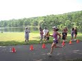 debbie crossing the finish line at the rockaway rotary/ pam miller 5k race on june 2, 2007