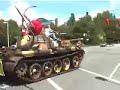 T55 tank running down Vancouver city streets with police