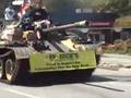 T55 tank running down Vancouver city streets with police