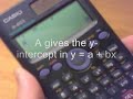 using the stats mode on the casio fx85es calculator to find the y-on-x linear regression line (with the product moment correlation coefficient thrown in)