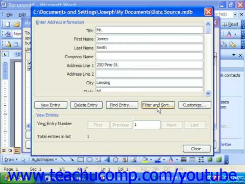 Word 2003 Tutorial Filtering and Sorting Data Source Entries Microsoft Training Lesson 20.7