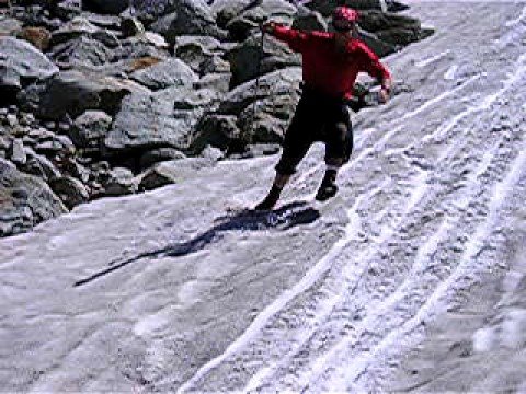 boot skiing on snow in the swiss alps (Wallis)