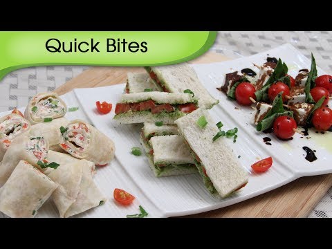 Party Appetizers, Quick Bites | 3 Different Types Of Starters / Snack Recipes By Ruchi Bharani
