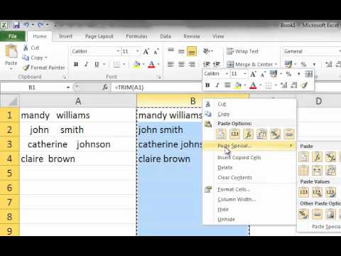 how to trim data in excel
